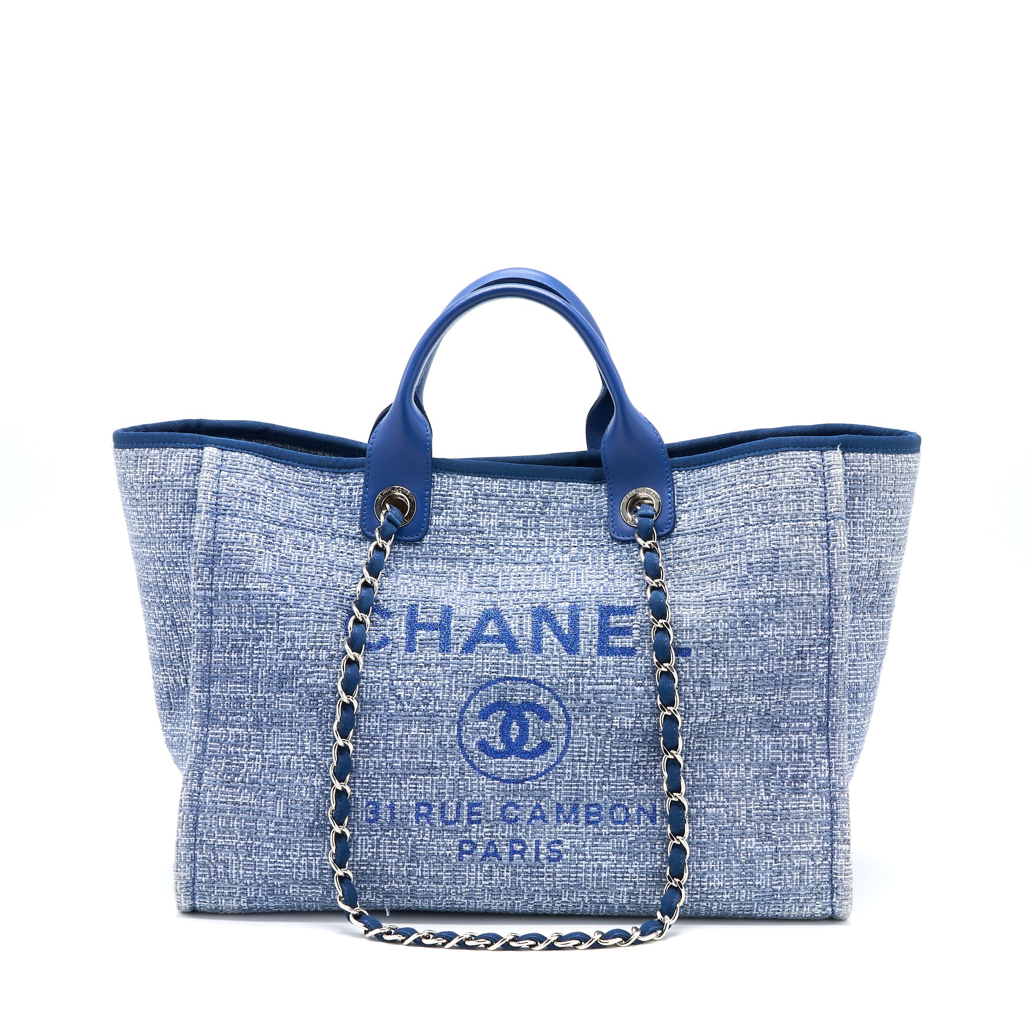 CHANEL DEAUVILLE TOTE TWEED LIGHT BLUE SHW