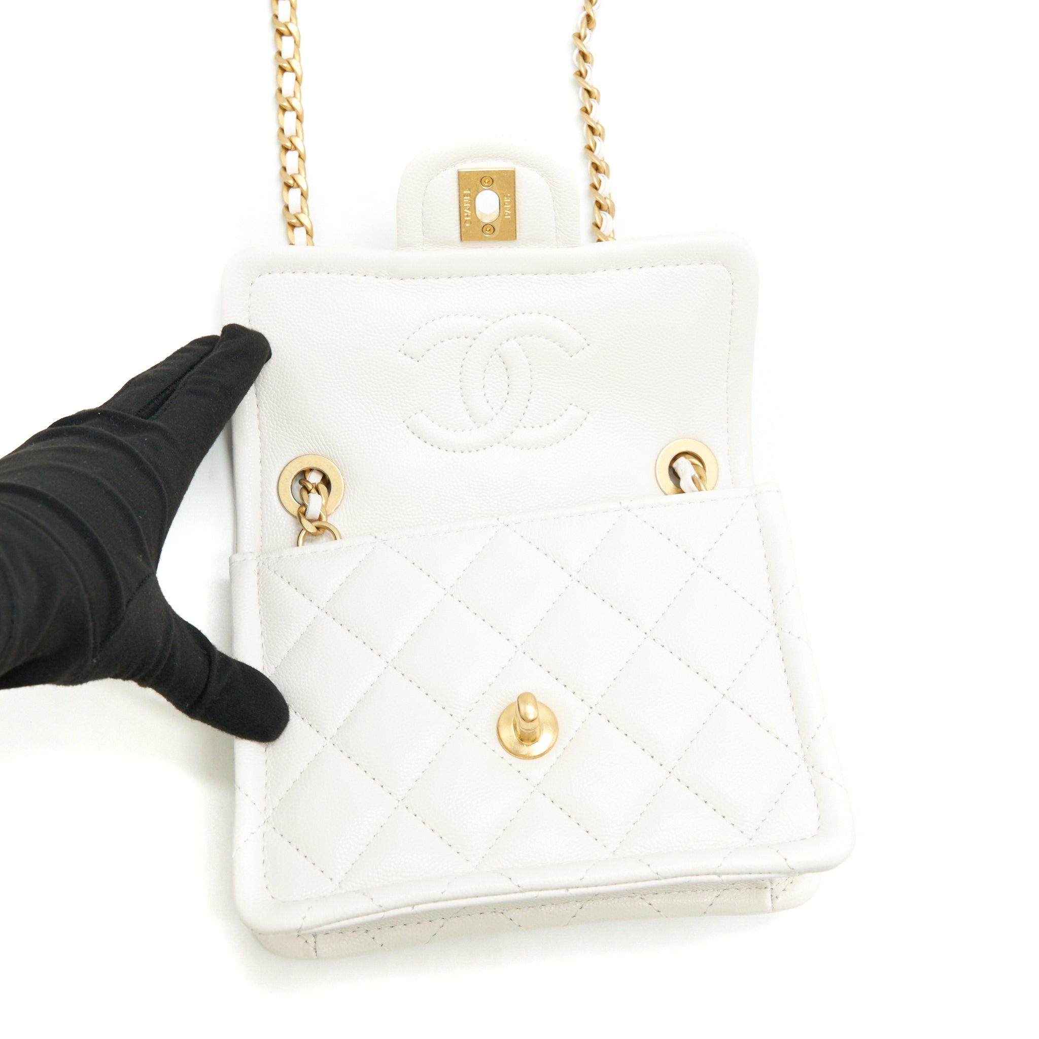 CHANEL 2021 SQUARE FLAP CROSS BODY WHITE GHW SERIAL 31