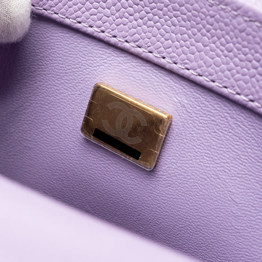 CHANEL 24P COCO LOVE MINI FLAP BAG ADJUSTABLE CHAINS CAVIAR LIGHT PURPLE GHW (MICROCHIP)