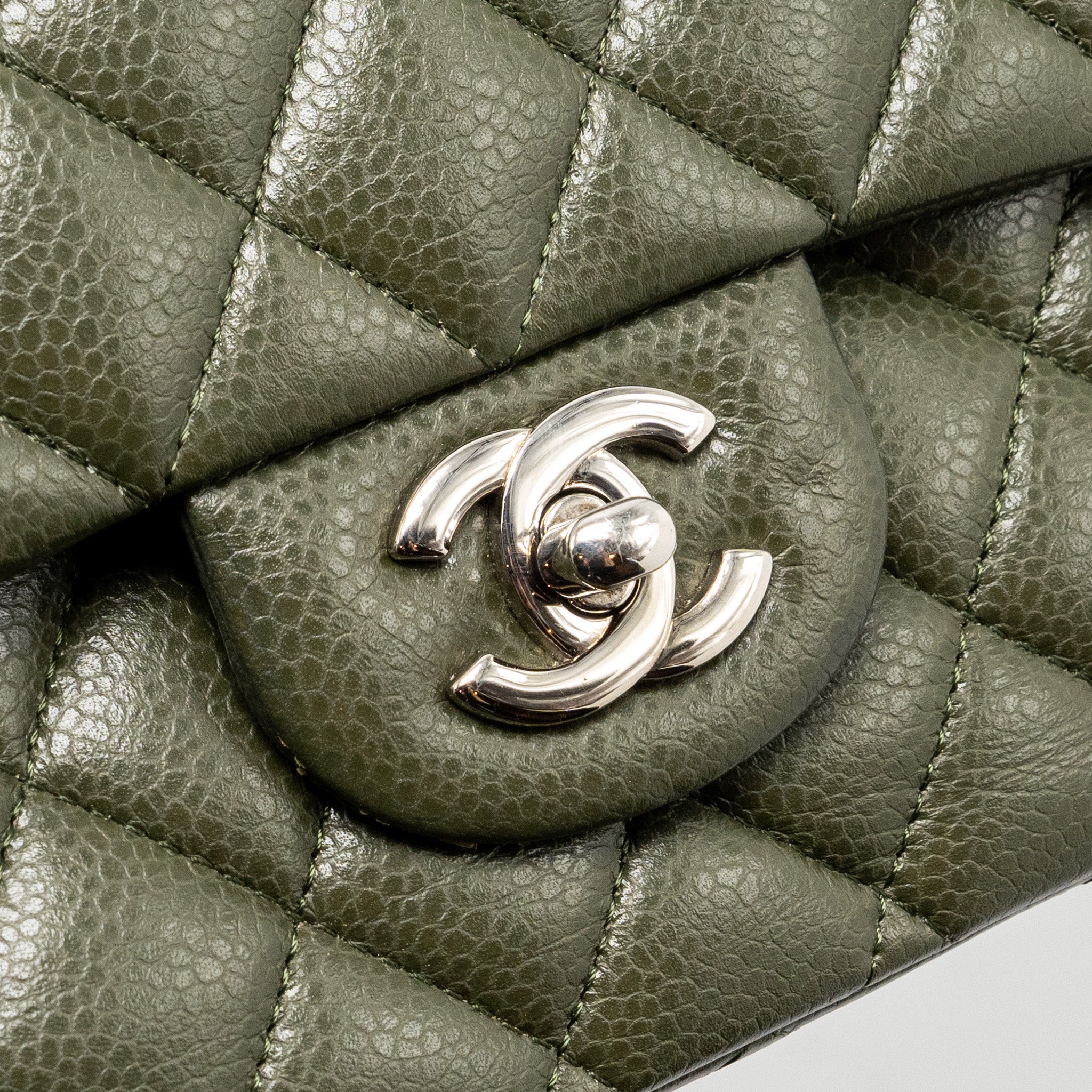 CHANEL MEDIUM CLASSIC DOUBLE FLAP BAG CAVIAR OLIVE GREEN SHW