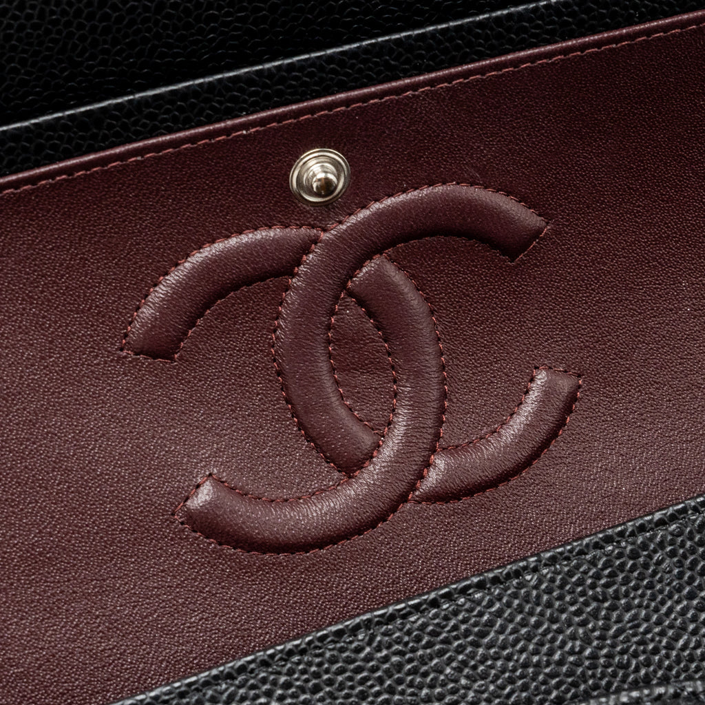 CHANEL MEDIUM CLASSIC DOUBLE FLAP BAG CAVIAR BLACK SHW (MICROCHIP)