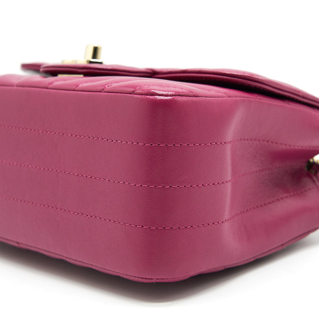 CHANEL MINI SQUARE CHEVRON RASPBERRY RED LAMBSKIN GHW