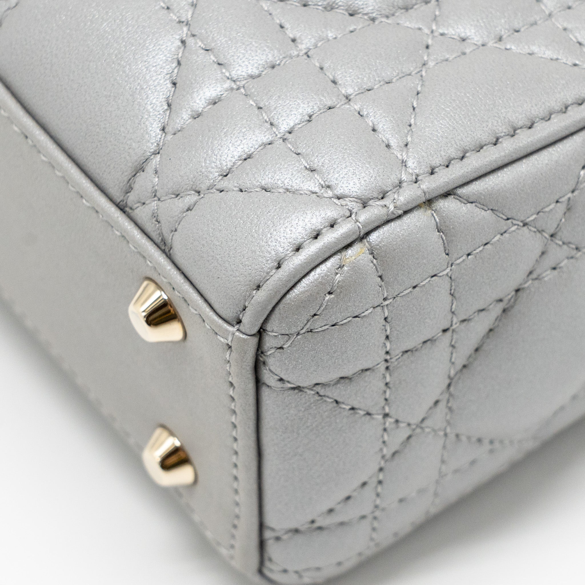 DIOR MINI LADY DIOR LAMBSKIN IRIDESCENT GREY LGHW