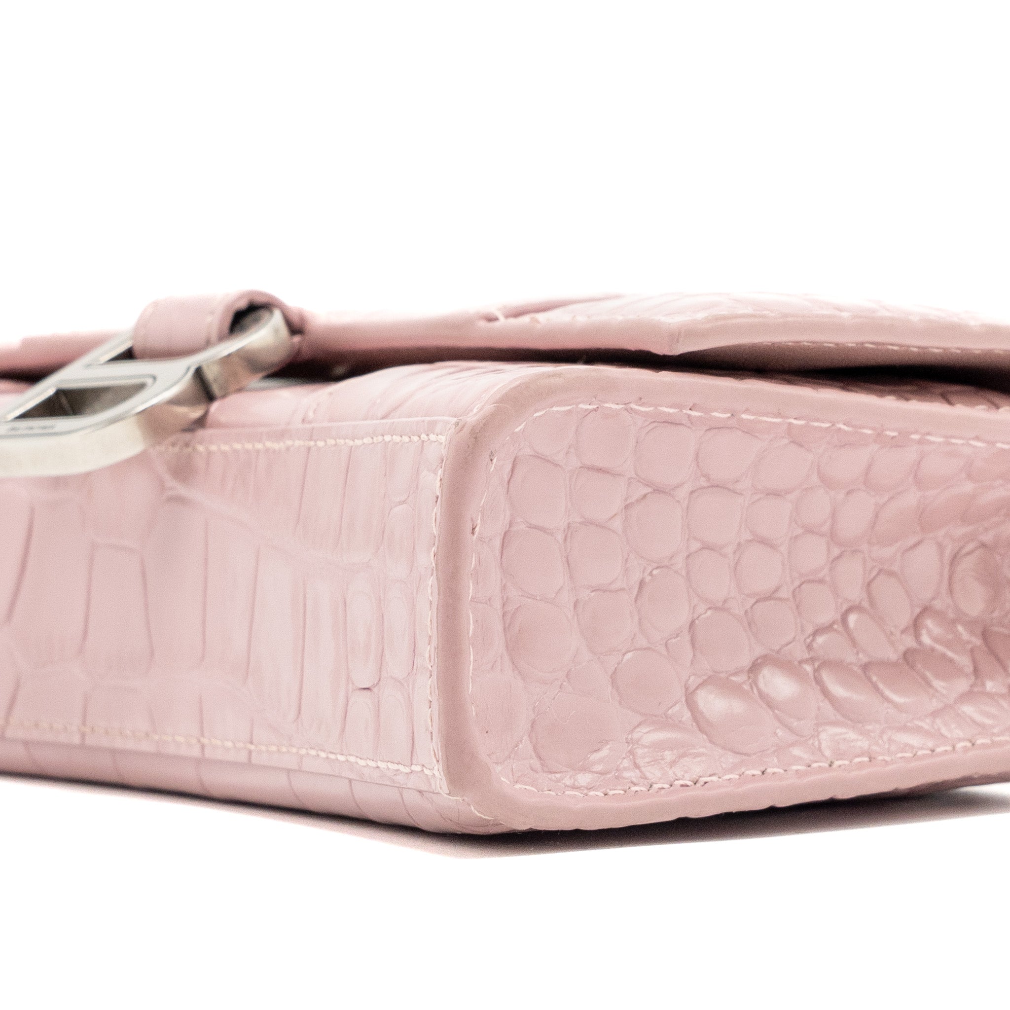 BALENCIAGA HOURGLASS WALLET ON CHAIN CROC-EMBOSSED CALFSKIN PINK SHW