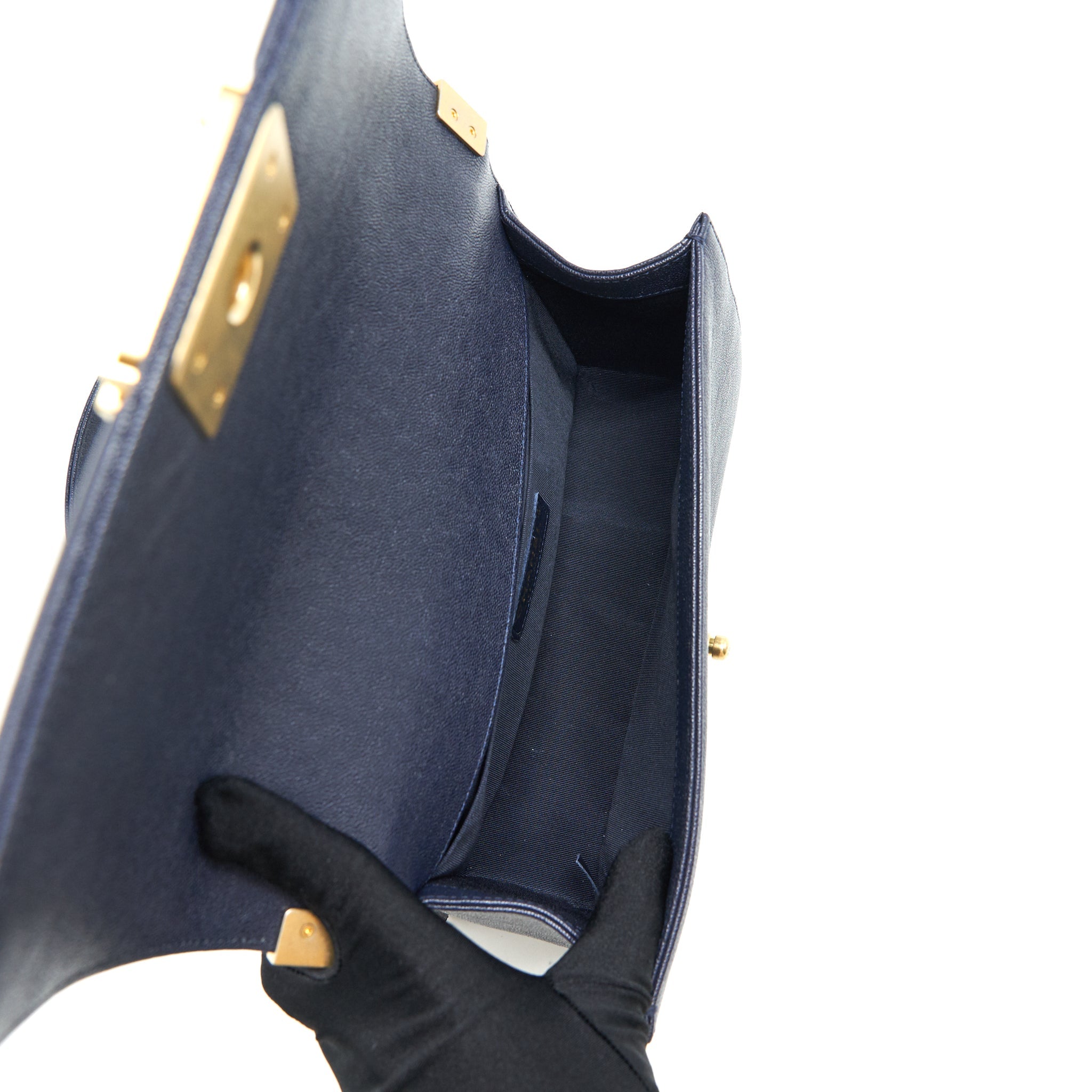 CHANEL MEDIUM BOY GRAINED NAVY CALFSKIN BRUSHED GHW