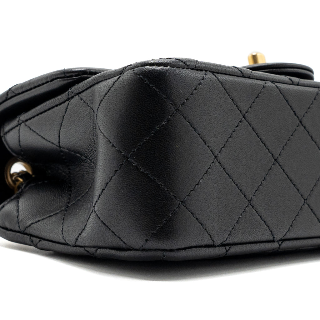 CHANEL 23K PEARL CRUSH MINI RECTANGULAR FLAP BAG LAMBSKIN BLACK GHW (MICROCHIP)