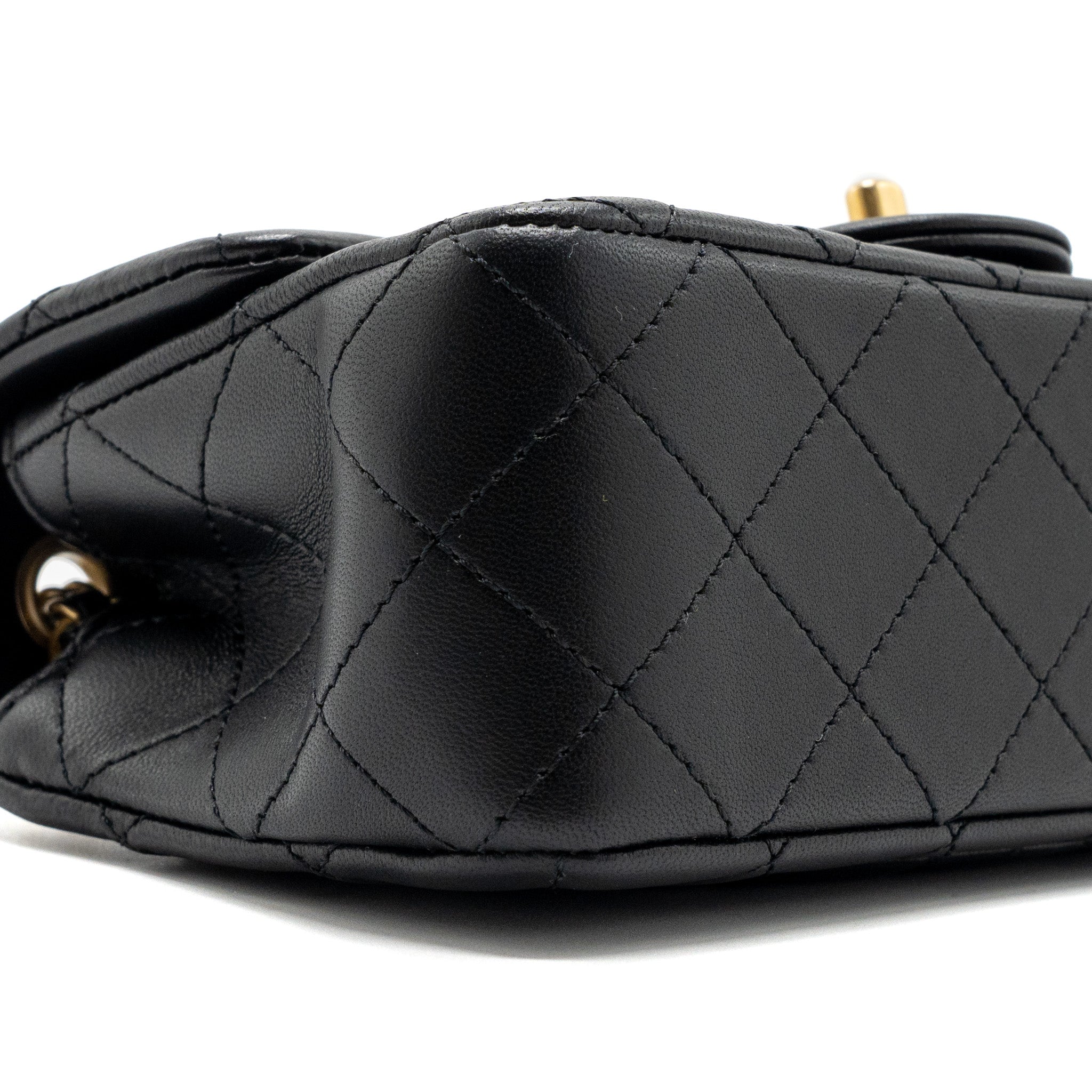 CHANEL 23K PEARL CRUSH MINI RECTANGULAR FLAP BAG LAMBSKIN BLACK GHW (MICROCHIP)