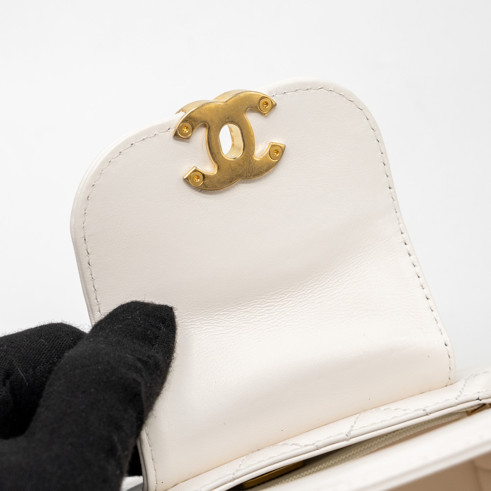 CHANEL 23K MINI KELLY SHOPPING TOTE BAG CALFSKIN WHITE GHW (MICROCHIP)