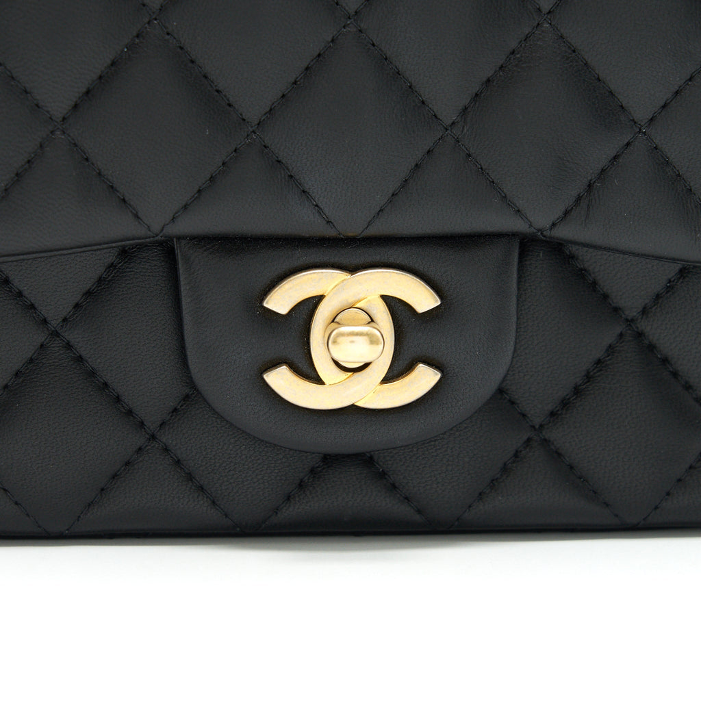 CHANEL MINI SQUARE BLACK LAMBSKIN GHW