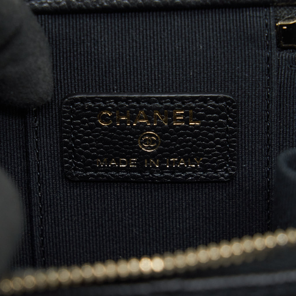CHANEL 22S DETAILED LOGO MINI VANITY WITH CHAIN CAVIAR BLACK LGHW