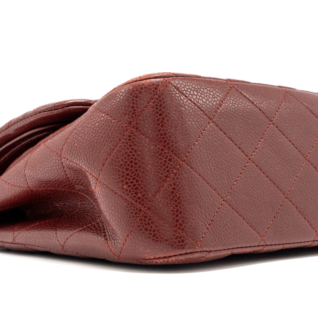CHANEL CLASSIC JUMBO DOUBLE FLAP BAG CAVIAR DARK RED SHW