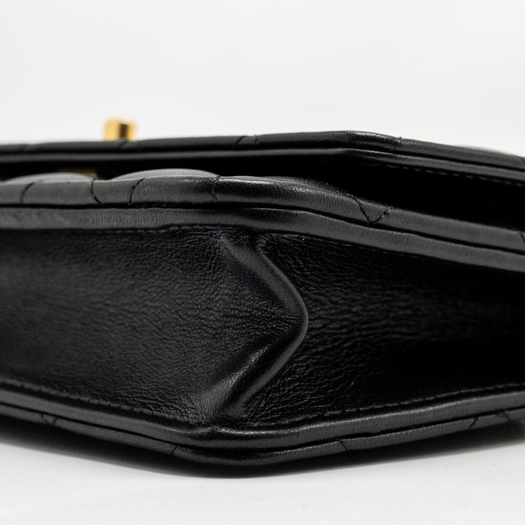 CHANEL PEARL CRUSH WALLET ON CHAIN LAMBSKIN BLACK GHW (MICROCHIP)