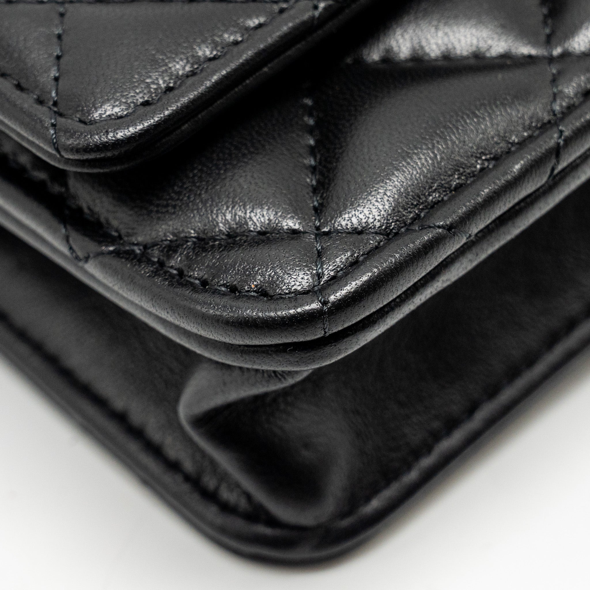 CHANEL PEARL CRUSH WALLET ON CHAIN LAMBSKIN BLACK GHW (MICROCHIP)