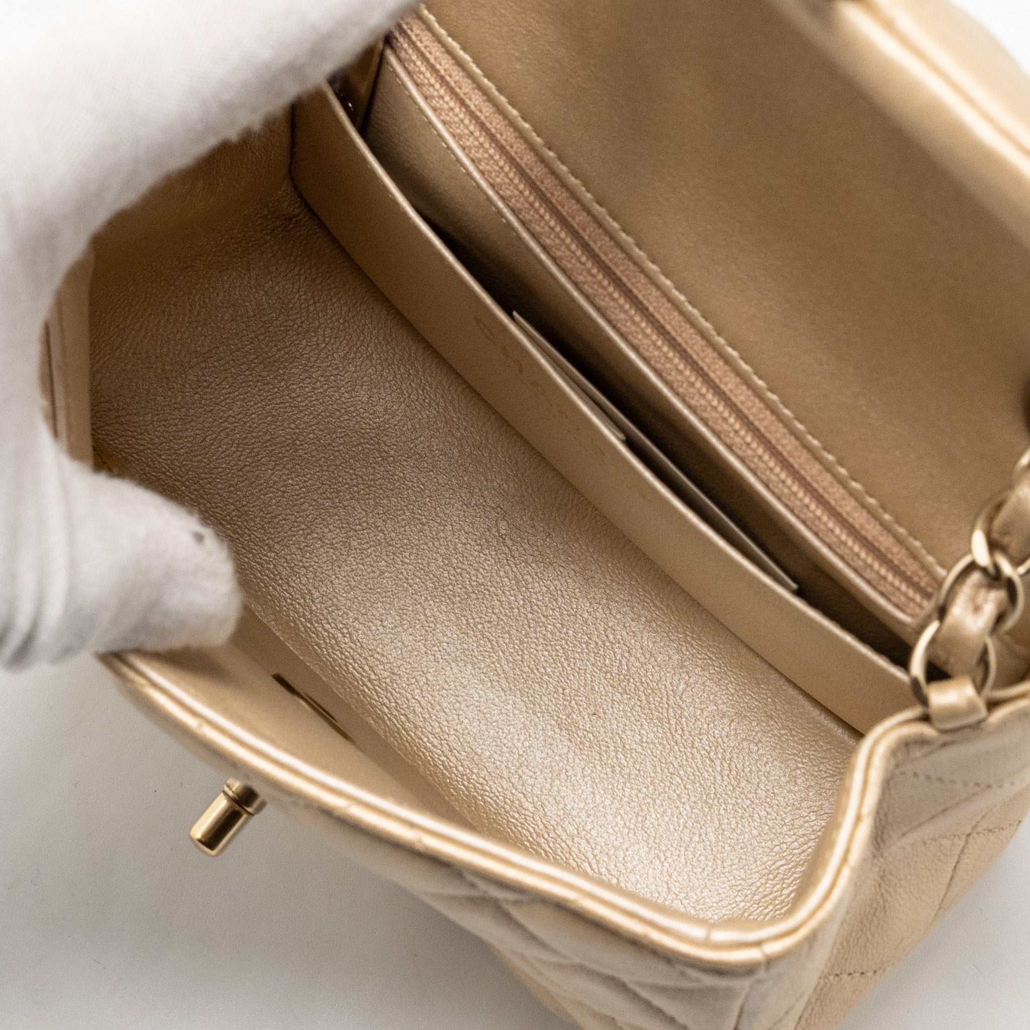 CHANEL MINI SQUARE FLAP BAG LAMBSKIN GOLD GHW