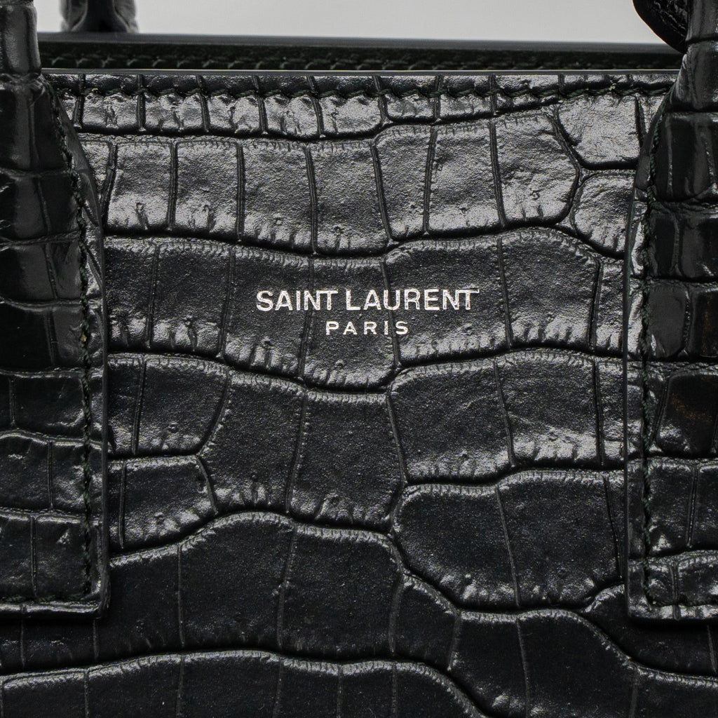 SAINT LAURENT SAC DE JOUR NANO CROC EMBOSSED CALFSKIN DARK GREEN SHW