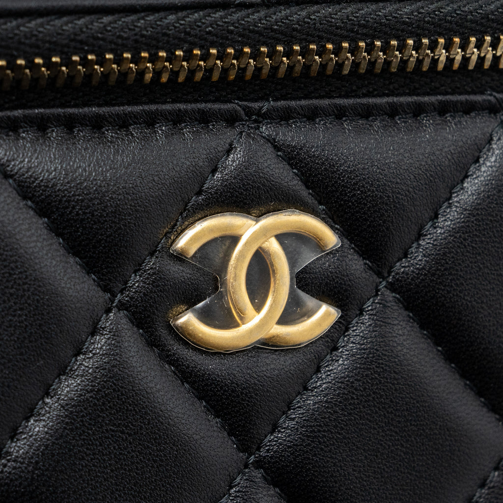 CHANEL TOP HANDLE LONG VANITY WITH CHAIN LAMBSKIN BLACK GHW (MICROCHIP)