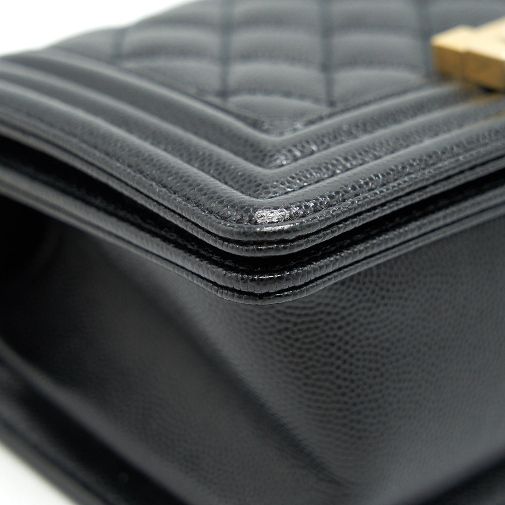 CHANEL SMALL BOY BAG CAVIAR LEATHER GHW BLACK