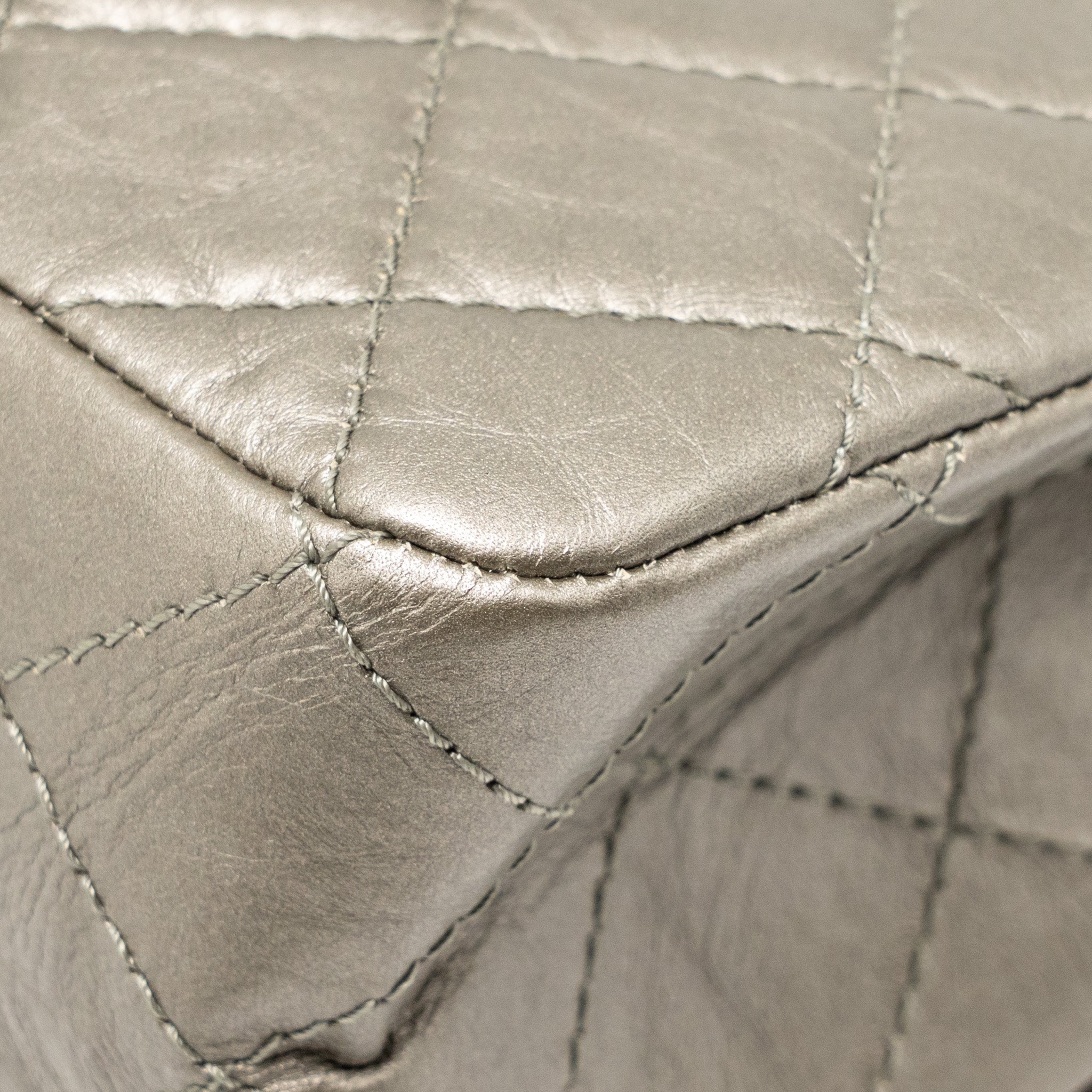 CHANEL MAXI 2.55 REISSUE FLAP BAG AGED CALFSKIN IRIDESCENT LIGHT GREY RUTHENIUM HARDWARE