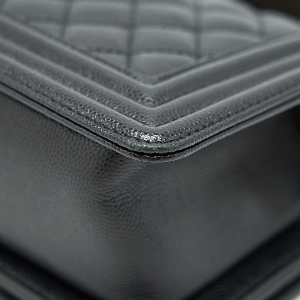 CHANEL SMALL BOY BAG CAVIAR LEATHER GHW BLACK