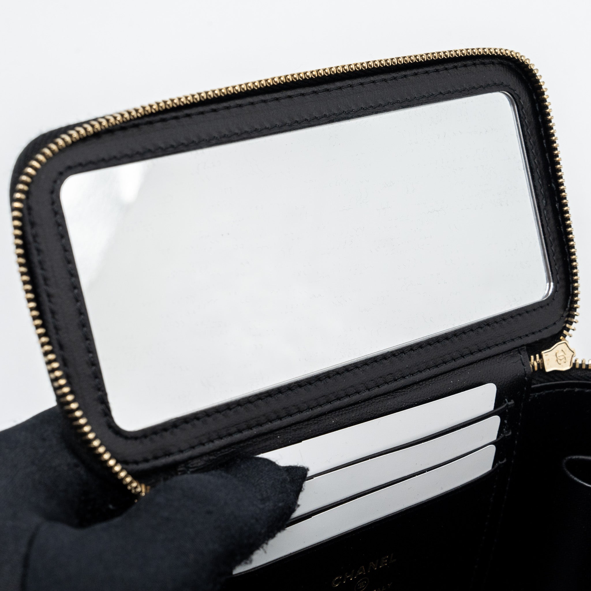 CHANEL TOP HANDLE LONG VANITY WITH CHAIN LAMBSKIN BLACK GHW (MICROCHIP)