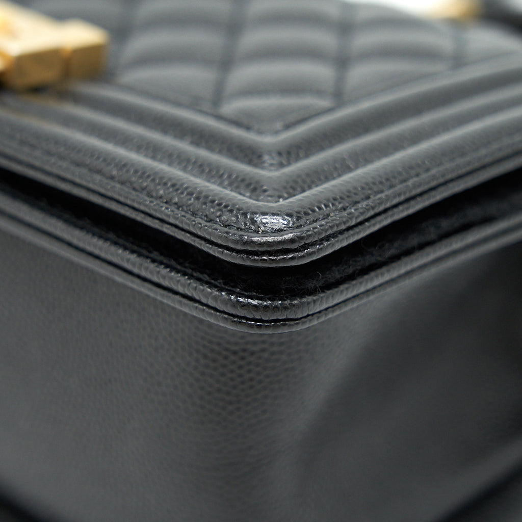 CHANEL SMALL BOY BAG CAVIAR LEATHER GHW BLACK