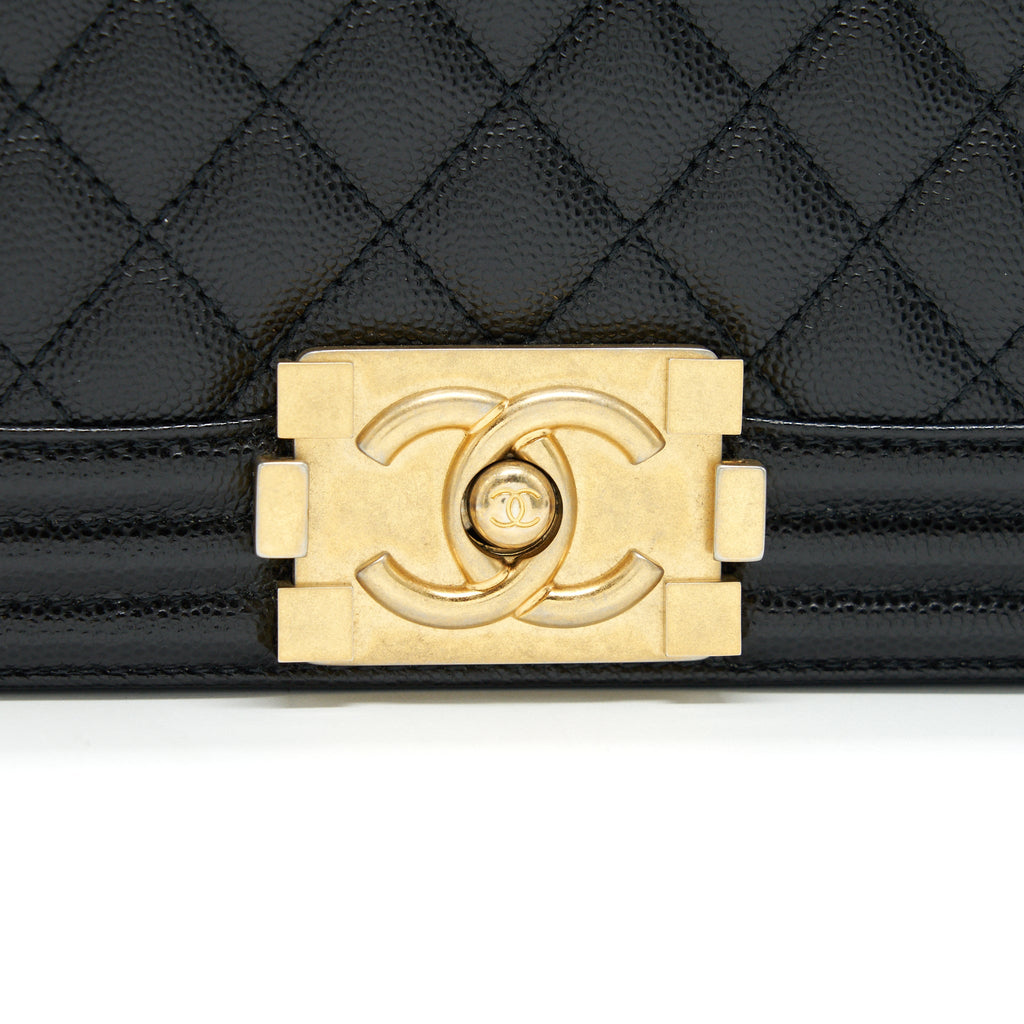 CHANEL SMALL BOY BAG CAVIAR LEATHER GHW BLACK