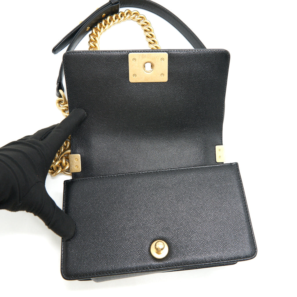CHANEL SMALL BOY BAG CAVIAR LEATHER GHW BLACK