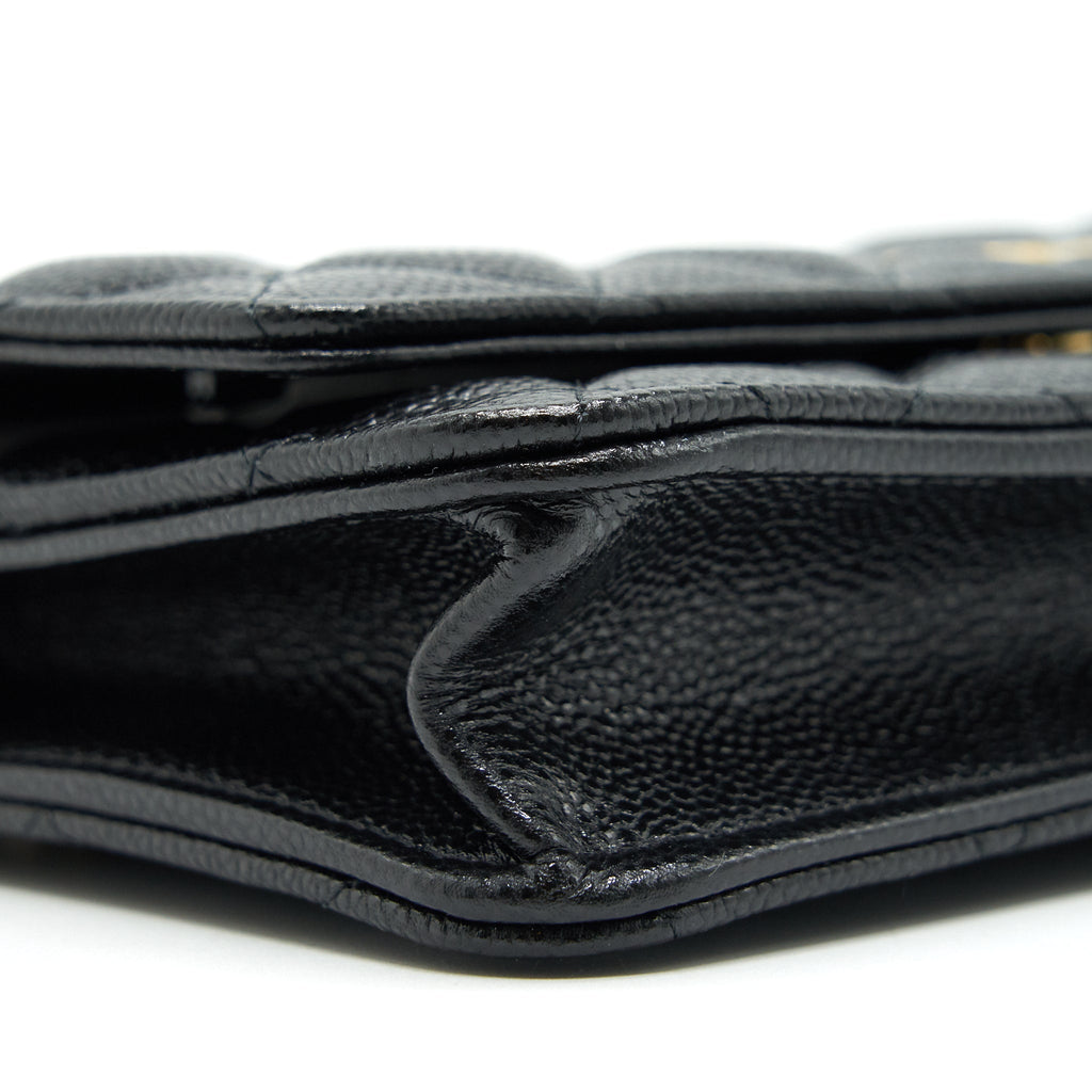 CHANEL 21A COCO LETTER WALLET ON CHAIN BLACK CAVIAR GHW