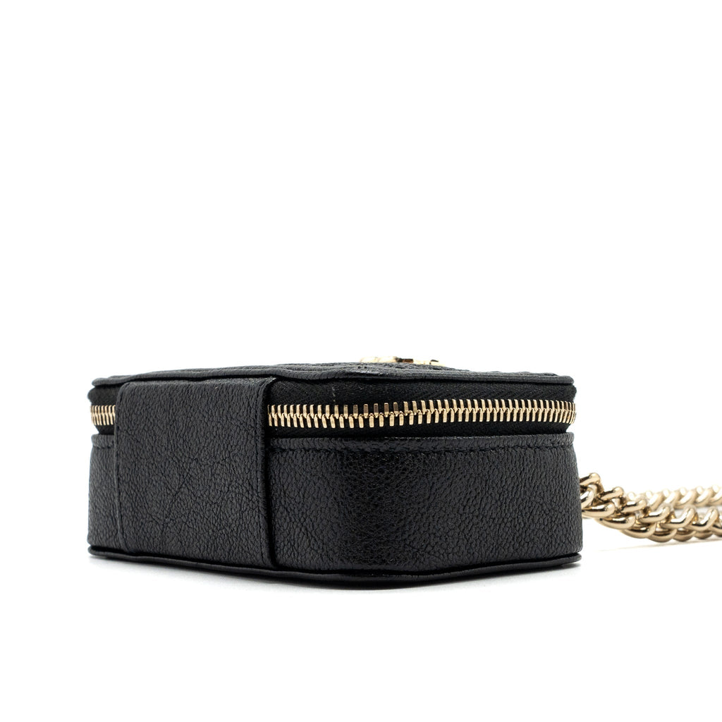 CHANEL BOY ZIPPER CARD HOLDER WITH CHAIN CAVIAR BLACK LGHW