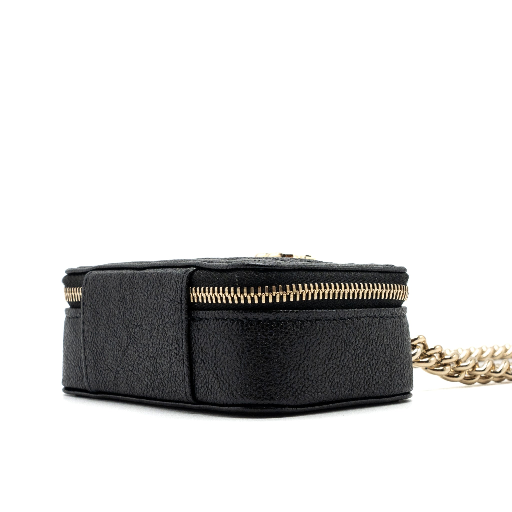 CHANEL BOY ZIPPER CARD HOLDER WITH CHAIN CAVIAR BLACK LGHW