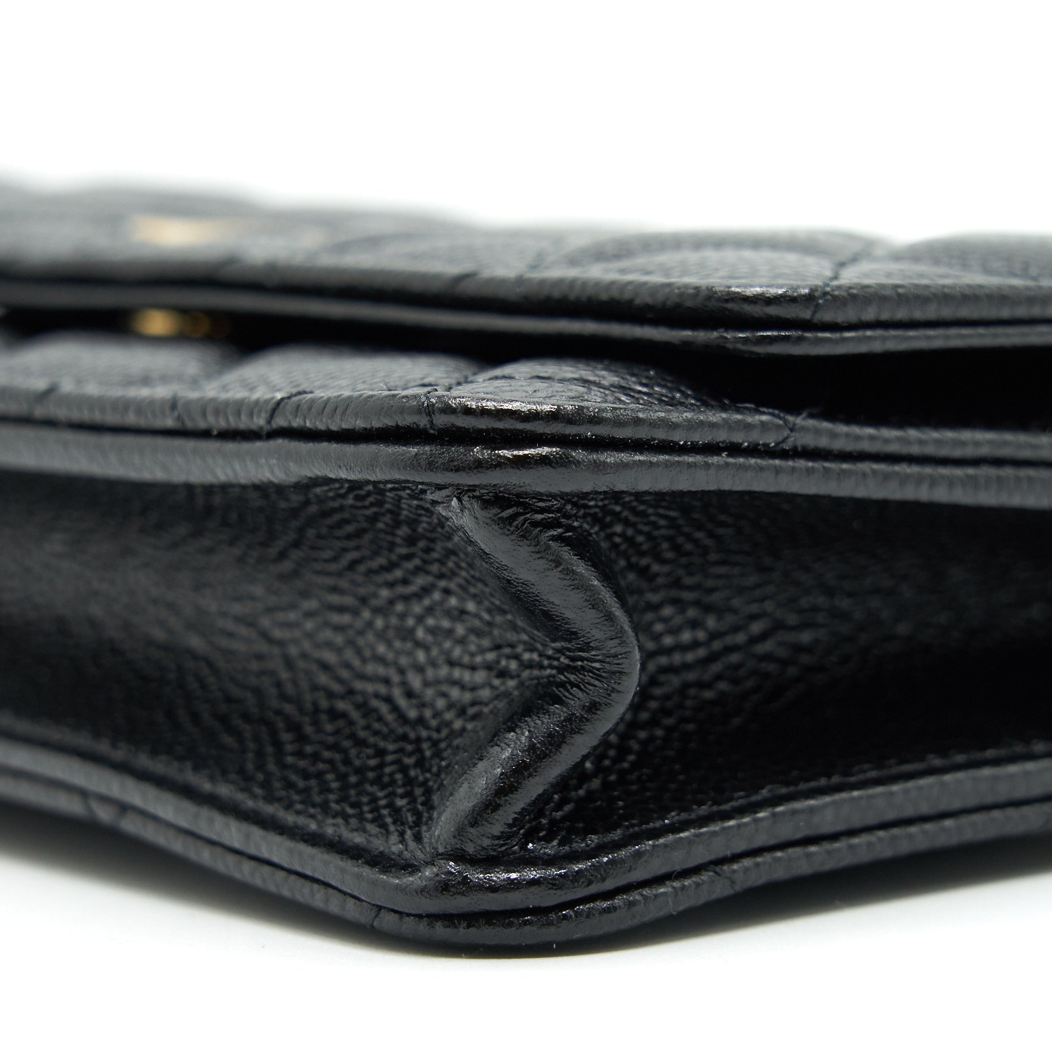 CHANEL 21A COCO LETTER WALLET ON CHAIN BLACK CAVIAR GHW