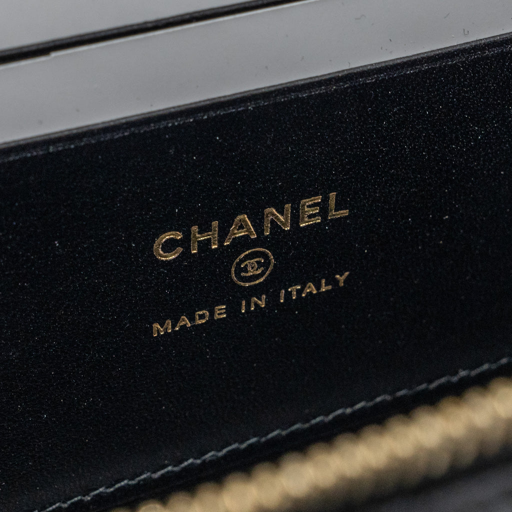 CHANEL TOP HANDLE LONG VANITY WITH CHAIN LAMBSKIN BLACK GHW (MICROCHIP)