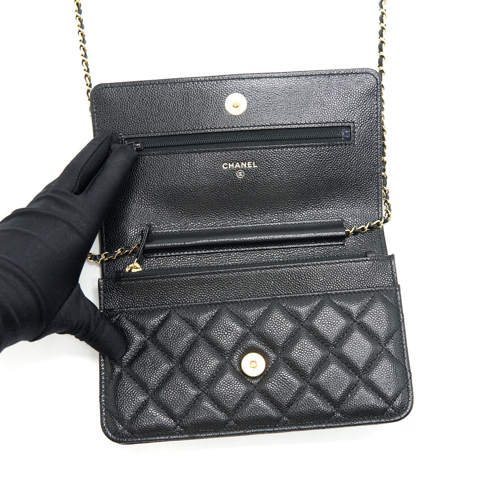 CHANEL 21A COCO LETTER WALLET ON CHAIN BLACK CAVIAR GHW