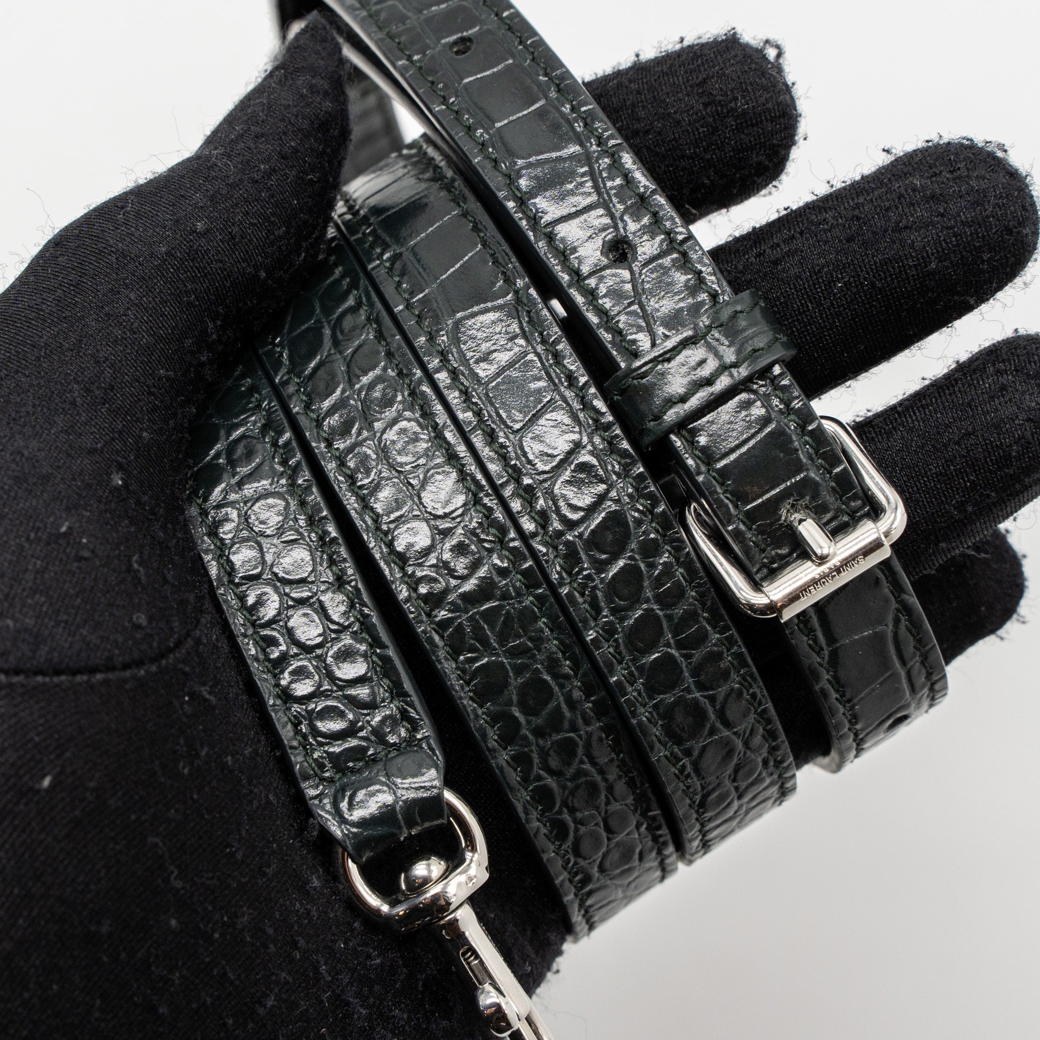 SAINT LAURENT SAC DE JOUR NANO CROC EMBOSSED CALFSKIN DARK GREEN SHW