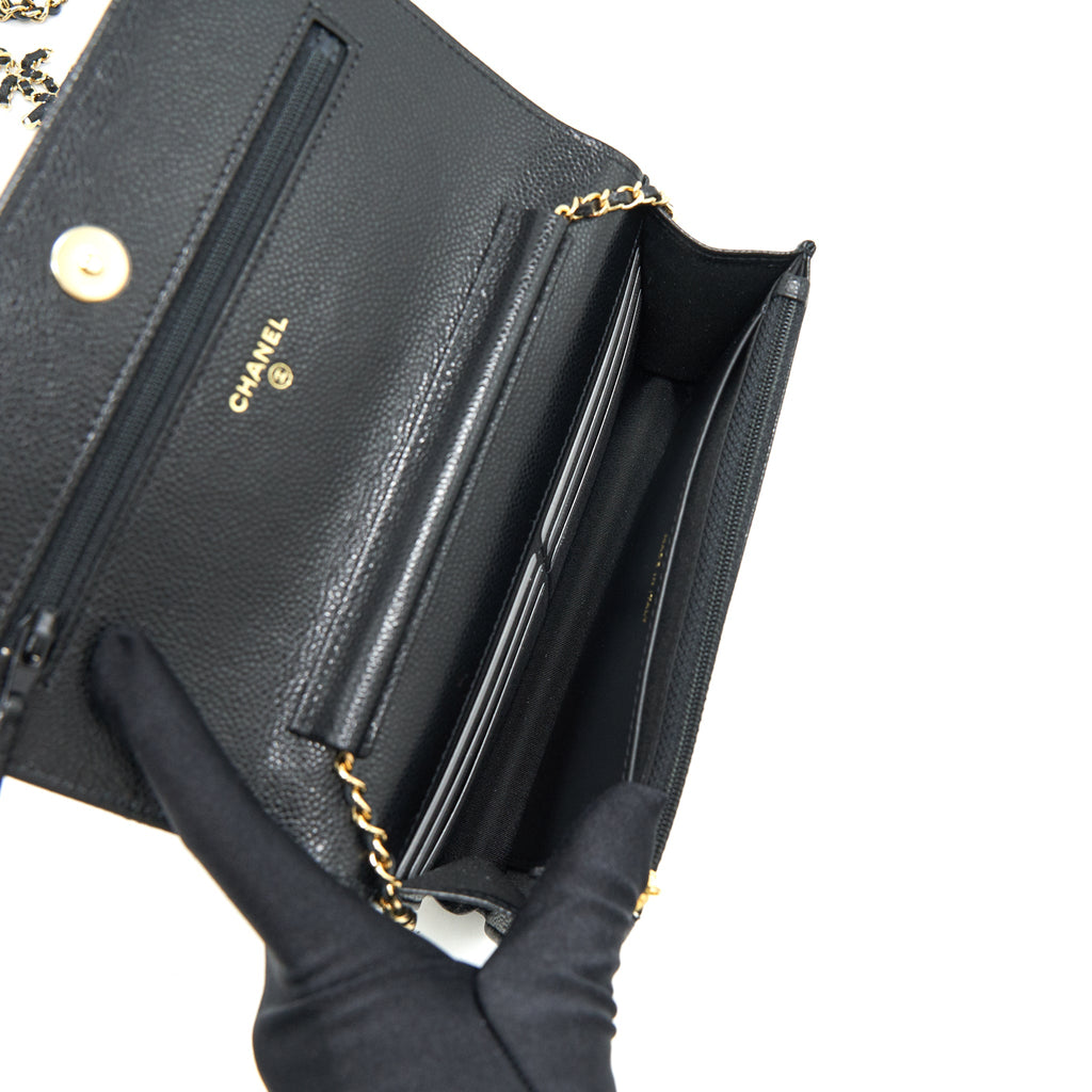 CHANEL 21A COCO LETTER WALLET ON CHAIN BLACK CAVIAR GHW