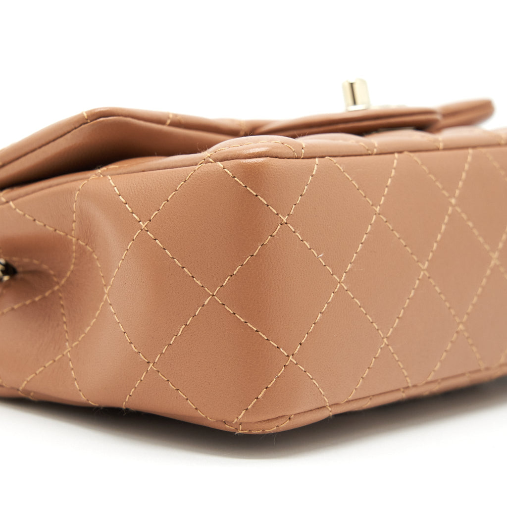 CHANEL 22S MINI RECTANGULAR FLAP BAG CARAMEL LGHW (MICROCHIP)
