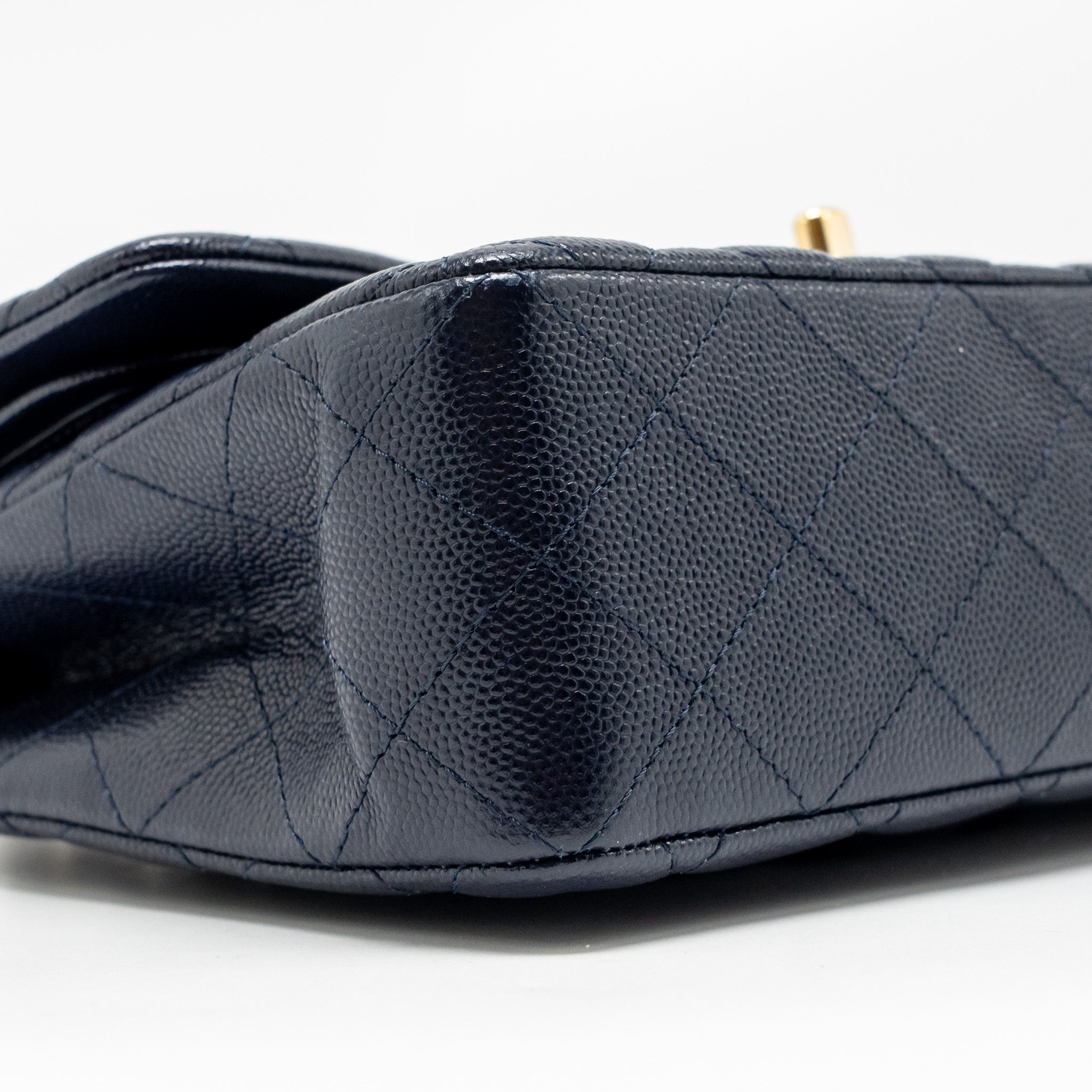 CHANEL SMALL CLASSIC DOUBLE FLAP BAG CAVIAR NAVY GHW (MICROCHIP)