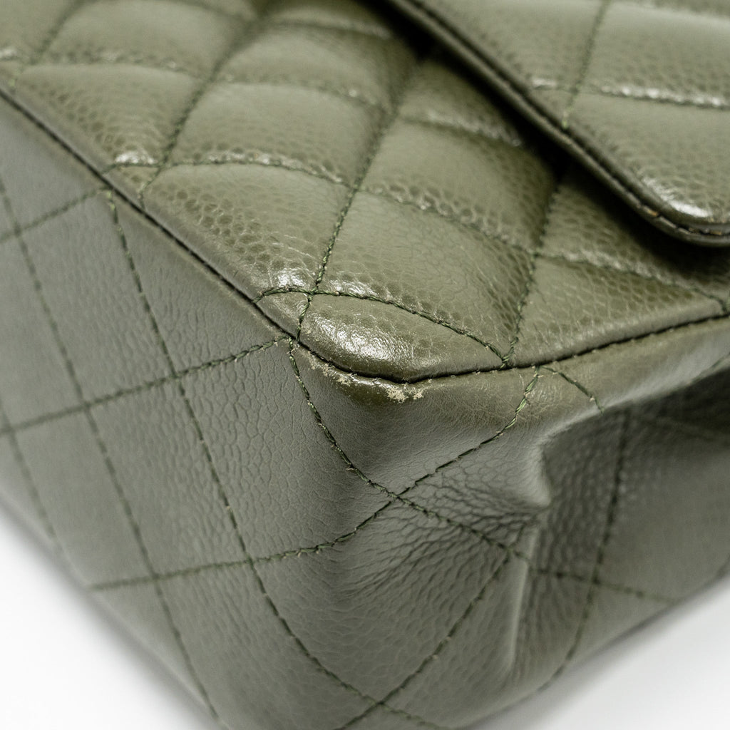 CHANEL MEDIUM CLASSIC DOUBLE FLAP BAG CAVIAR OLIVE GREEN SHW