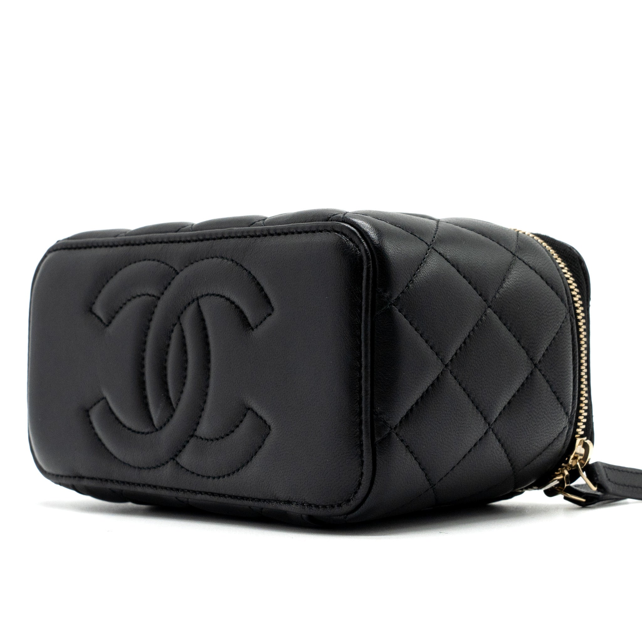 CHANEL TOP HANDLE LONG VANITY LAMBSKIN BLACK GHW (MICROCHIP)