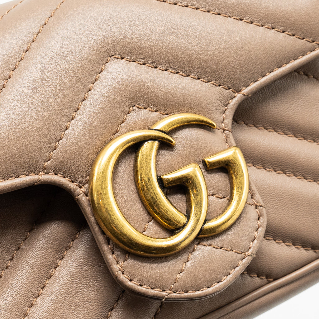 GUCCI SUPER MINI GG MARMONT BAG CALFSKIN BEIGE GHW