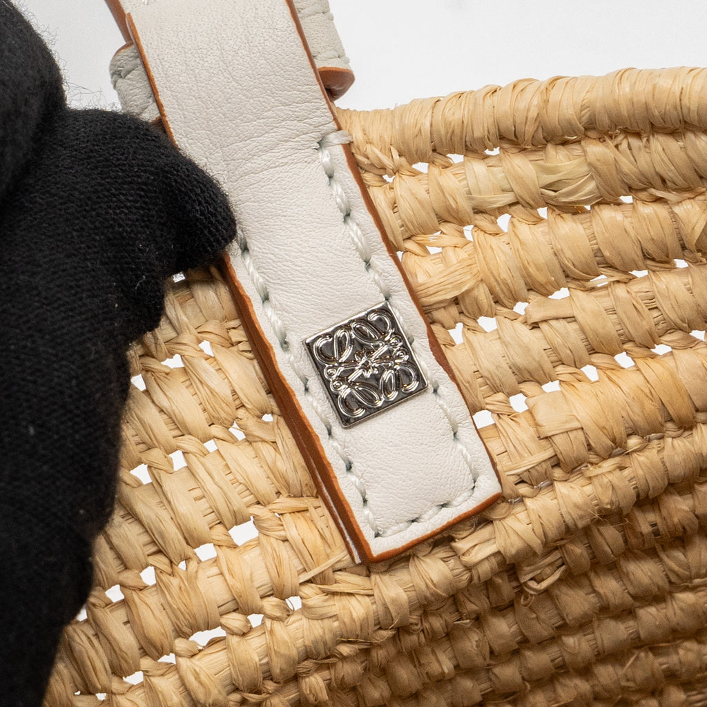 LOEWE SMALL SQUARE BASKET BAG RAFFIA/CALFSKIN WHITE SHW