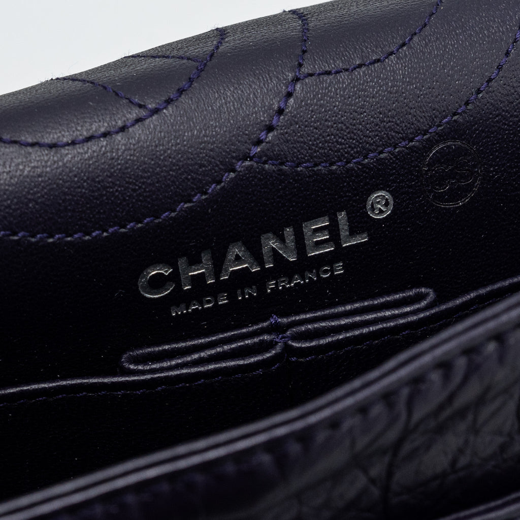 CHANEL LARGE 2.55  REISSUE FLAP BAG AGED CALFSKIN DARK PURPLE RUTHENIUM HARDWARE