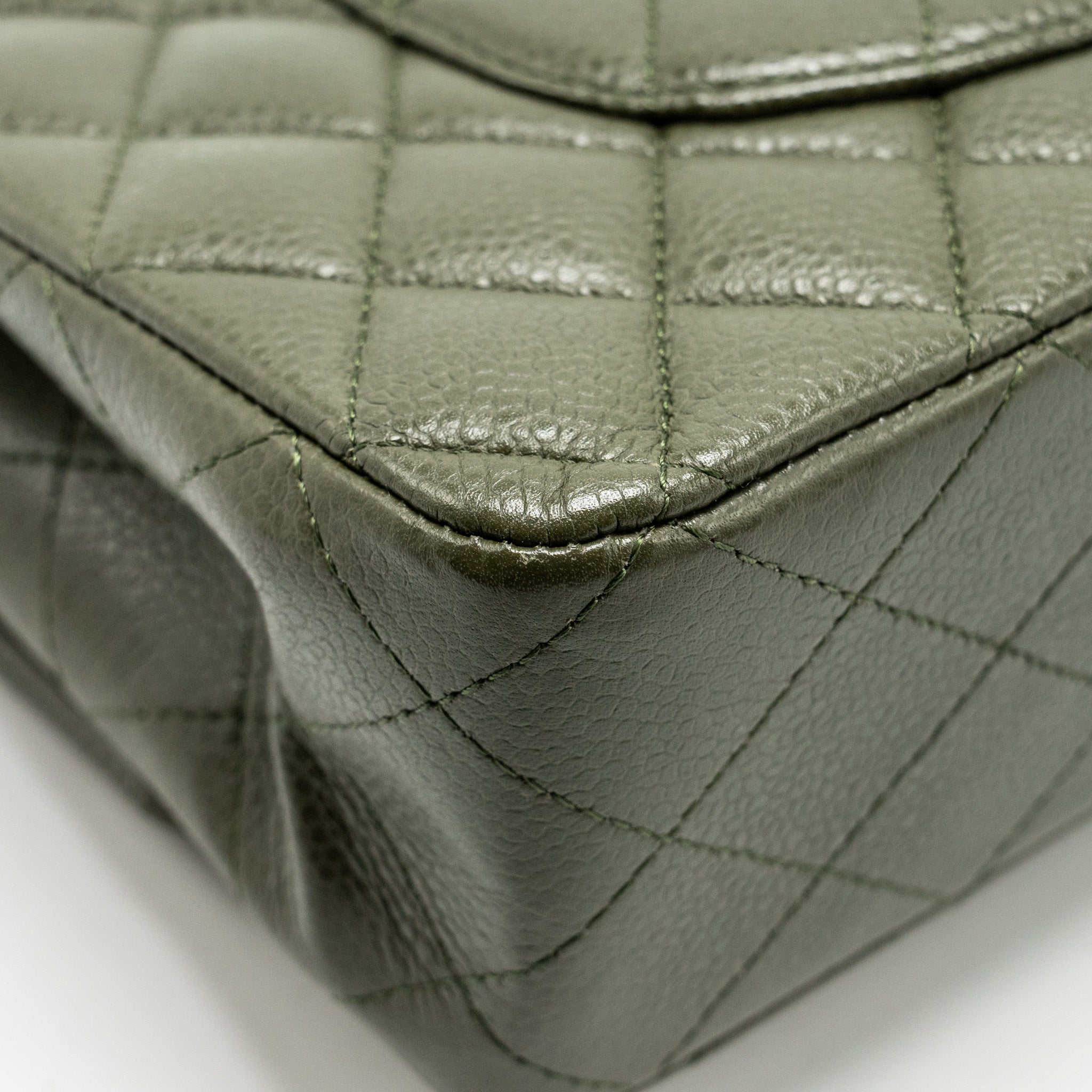 CHANEL MEDIUM CLASSIC DOUBLE FLAP BAG CAVIAR OLIVE GREEN SHW