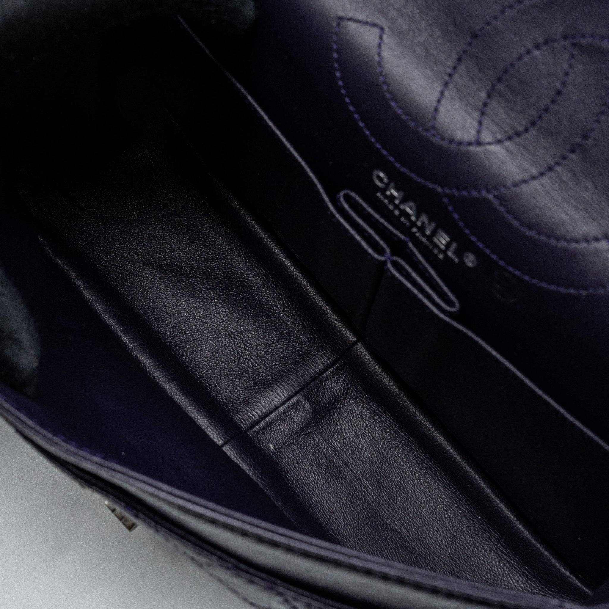 CHANEL LARGE 2.55  REISSUE FLAP BAG AGED CALFSKIN DARK PURPLE RUTHENIUM HARDWARE