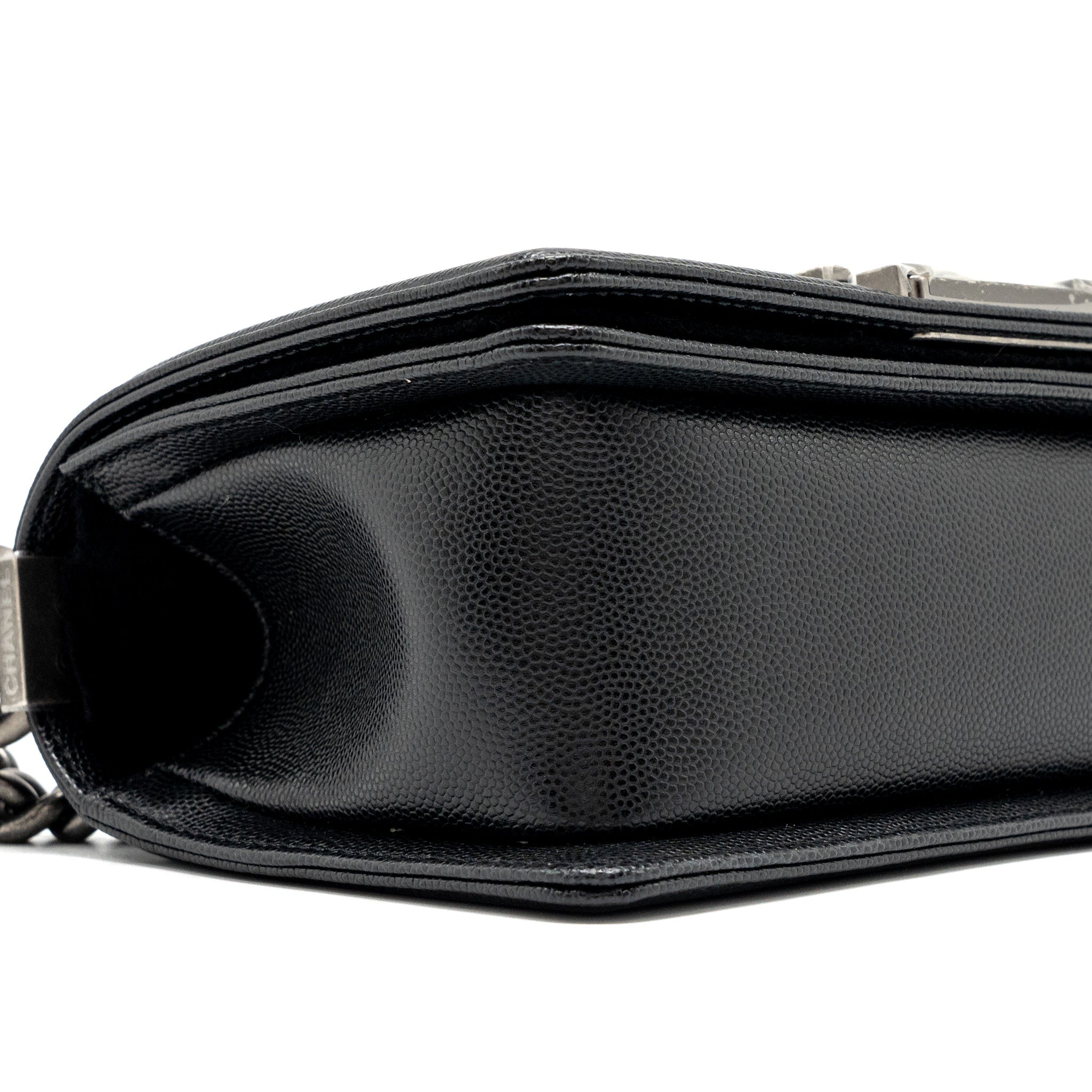 CHANEL SMALL BOY BAG CAVIAR BLACK RUTHENIUM HARDWARE (MICROCHIP)