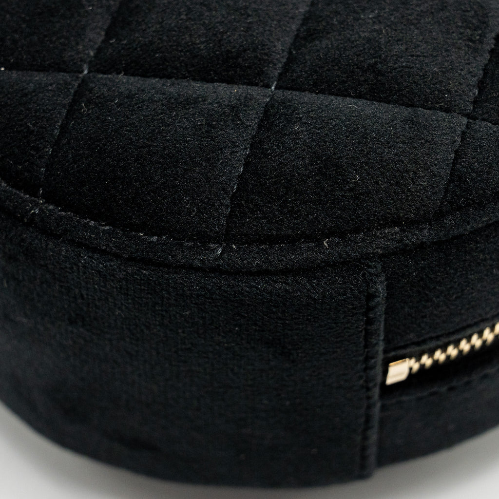 CHANEL PEARL CRUSH ROUND CLUTCH QUILTED VELVET BLACK LGHW