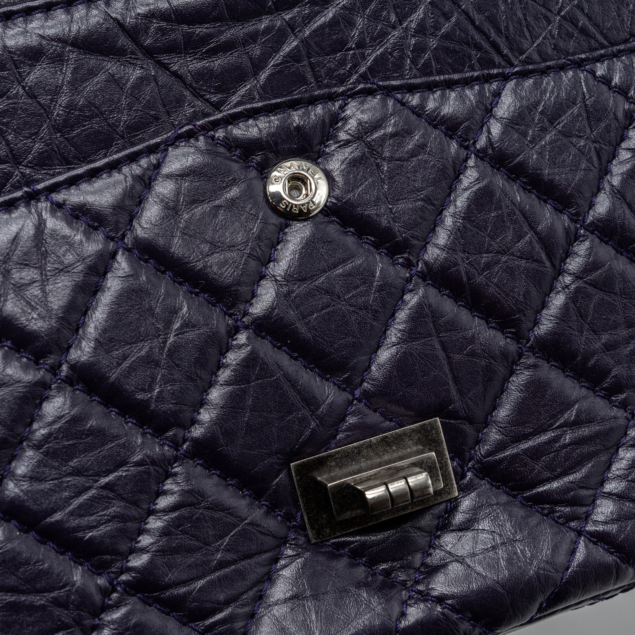 CHANEL LARGE 2.55  REISSUE FLAP BAG AGED CALFSKIN DARK PURPLE RUTHENIUM HARDWARE