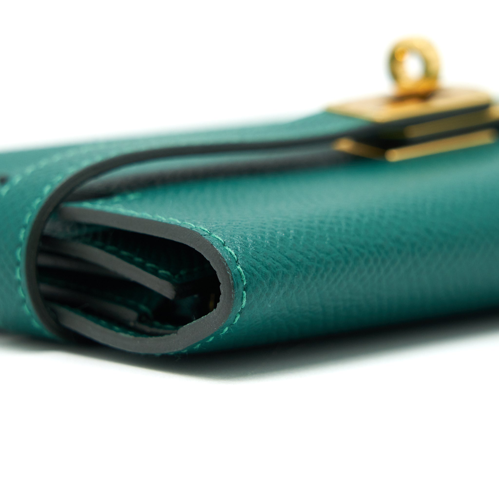 HERMES KELLY COMPACT WALLET GREEN EPSOM GHW