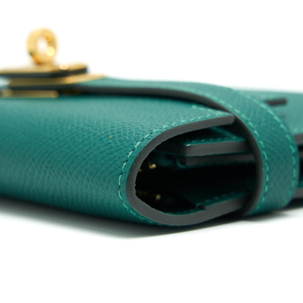 HERMES KELLY COMPACT WALLET GREEN EPSOM GHW