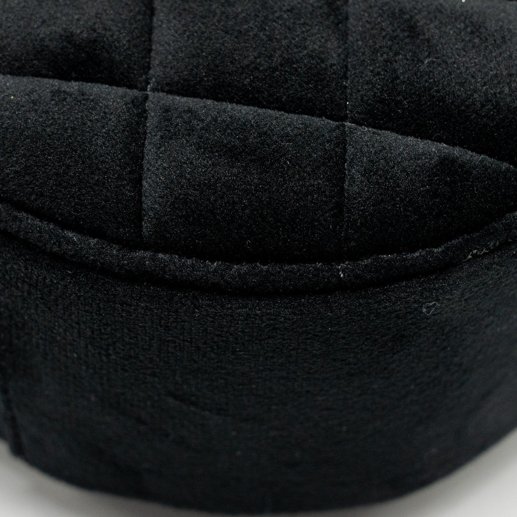 CHANEL PEARL CRUSH ROUND CLUTCH QUILTED VELVET BLACK LGHW
